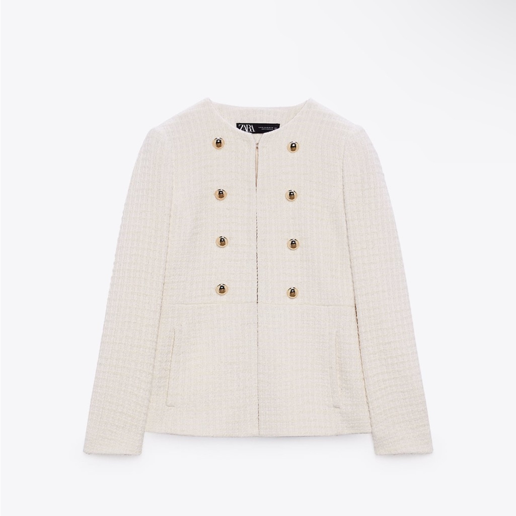 Zara Crme / White Textured Blazer